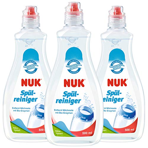 NUK Detergente para Biberones pack 3x500ml, adecuado para limpiar los biberones, las tetinas y los accesorios, Sin fragancia, pH neutro (Total 1500 ml)