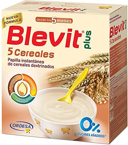 Blevit Plus 5 Cereales - Papilla de Cereales para Bebé con Harina de Avena y Harina de Trigo - Sin Azúcares añadidos - Ayuda a regular el tránsito intestinal - Desde los 5 meses - 600g