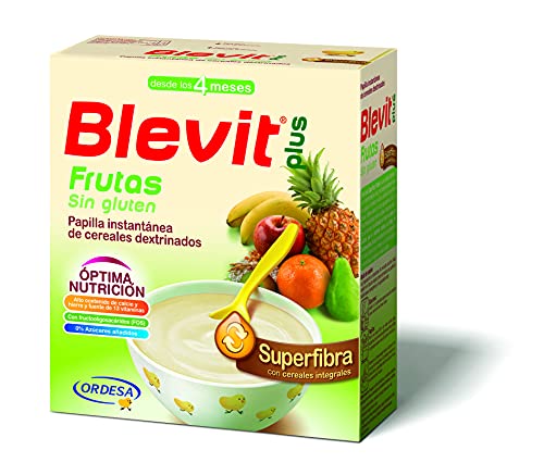Blevit Plus Superfibra Frutas - Papilla de Cereales para Bebé Con Arroz Integral y Pulpa de Frutas Frescas - Sin Gluten y Sin Azúcares Añadidos - Desde los 4 meses - 600g