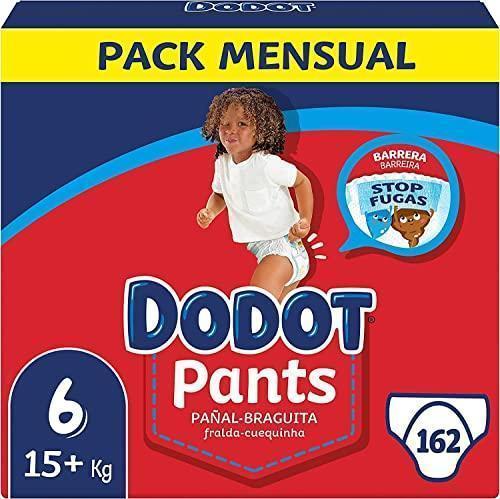 Dodot Bebé Pants Talla 6 (+15 kg), 162 Pañales, Pañal-Braguita con Ajuste 360° Anti-Fugas, Pack Mensual