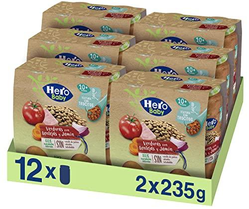 Hero Baby Tarritos de Verduras con Lentejas y Jamón con Trocitos - Para bebés a partir de 10 meses- 6 Packs de 2x235g