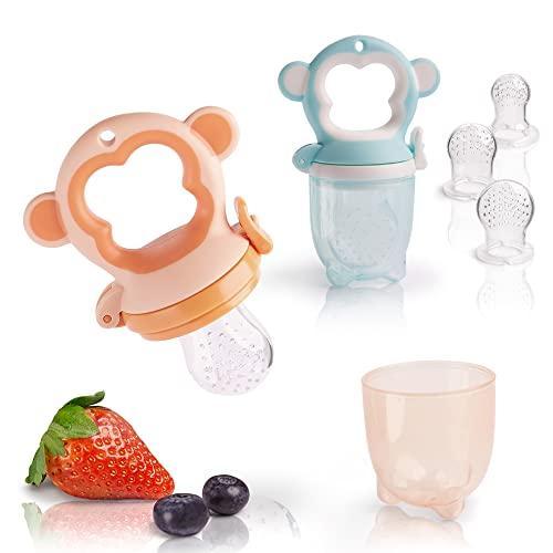 iFancy 2 chupetes mordedores para bebés y niños pequeños, incluye 6 tetinas de silicona, seguros y libres de BPA, ideal para frutas, verduras, papilla, y alimentos
