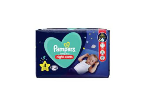 Pampers - Baby-Dry Pañales de Noche Talla 4, 39 Pañales 9kg-15kg, Proporcionar Protección Adicional Toda la Noche - 39 Piezas