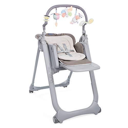 Chicco Polly Magic Relax Trona Evolutiva para Bebés y Hamaca Apta de 0 Meses a 3 Años (15 kg), Trona Compacta Totalmente Reclinable y Ajustable con 4 Ruedas, Barra de Juegos y Cojín Reductor - Gris