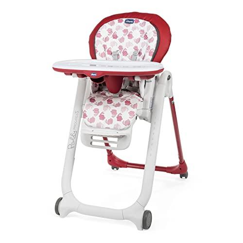Chicco Polly Progres5 Trona Evolutiva para Bebés 0 Meses, 3 Años (15 kg), Trona Convertible y Compacta con 4 Ruedas, Ajustable y Transformable en Hamaca y Elevador de Silla para Niños, Rojo (Red)
