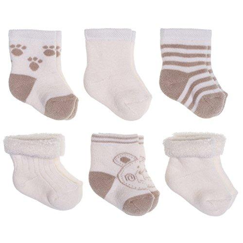 Jacobs Calcetines de recién nacido / Patucos bebé de algodón rizado con motivos ositos - Lote 6 pares (0-3 meses) - Color: Beige/crema