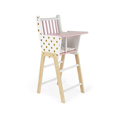 Janod - Candy Chic - Wooden High Chair for Dolls Up to 16,5 inch - Dolls Accessories - Suitable for Ages 3 and Up, J05888, White